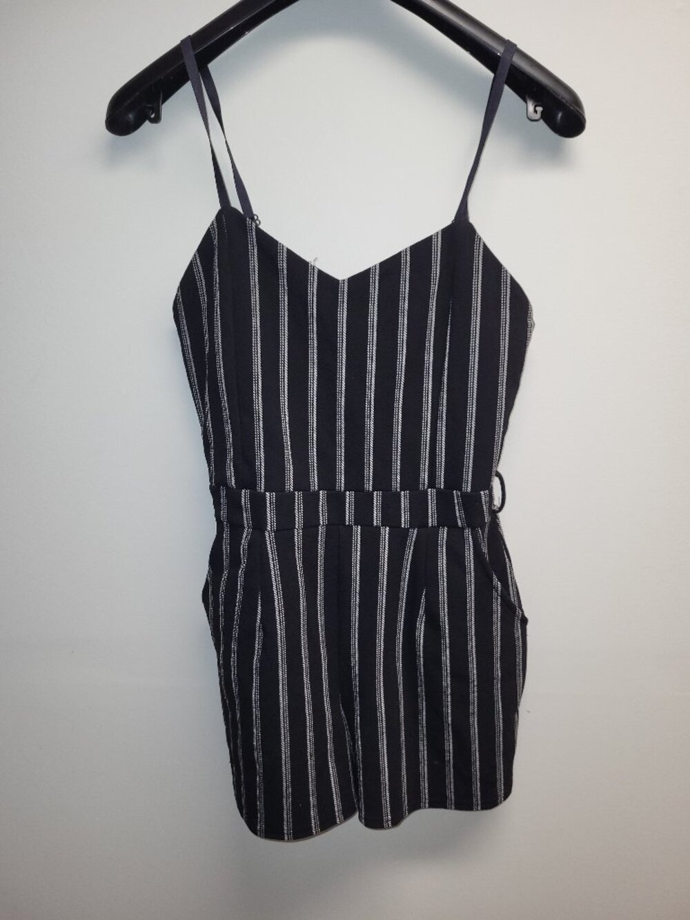 Eclipse Women’s Black White Striped Romper Spaghetti Strap Short Jumper Medium